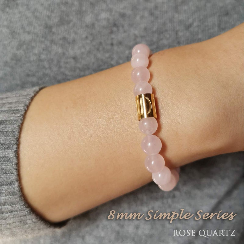 Morchic Rose Quartz Crystal Gem Semi Precious Stretch Bracelet for Women Lady, Real Natural Pink Gemstone 8mm Beads, Classic Cuff Birthday Gift 7.5 inch - Image 2